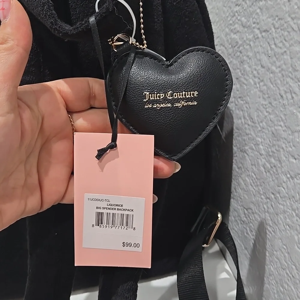 Juicy Couture Black Mini Backpack with Pink-to-Gold Rhinestone Logo